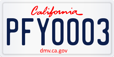 CA license plate PFY0003