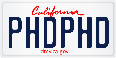 CA license plate PHDPHD