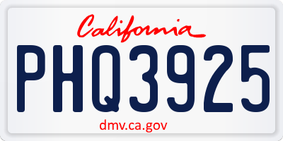 CA license plate PHQ3925