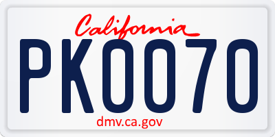 CA license plate PK0070