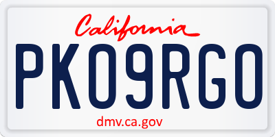 CA license plate PKO9RGO