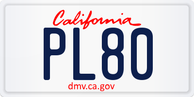 CA license plate PL80