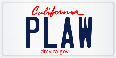 CA license plate PLAW