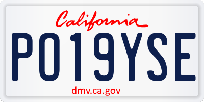 CA license plate PO19YSE