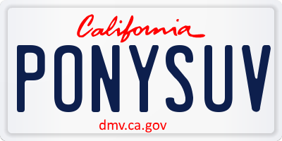 CA license plate PONYSUV