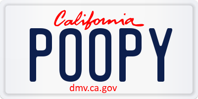 CA license plate POOPY