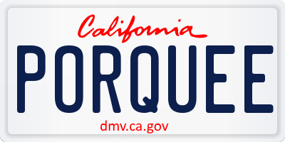 CA license plate PORQUEE