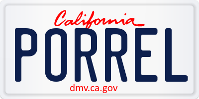 CA license plate PORREL