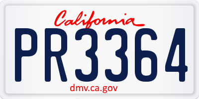 CA license plate PR3364