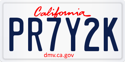 CA license plate PR7Y2K