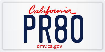 CA license plate PR80