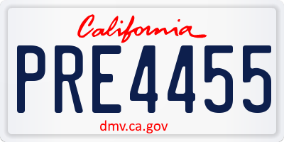 CA license plate PRE4455