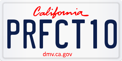 CA license plate PRFCT10