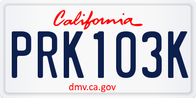 CA license plate PRK103K