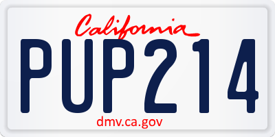 CA license plate PUP214