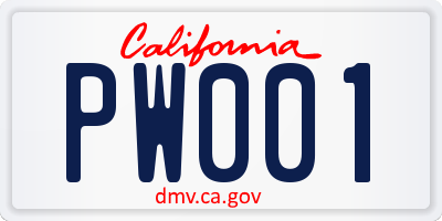 CA license plate PW001