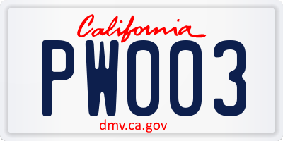 CA license plate PW003