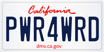 CA license plate PWR4WRD