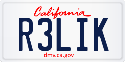 CA license plate R3LIK