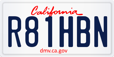 CA license plate R81HBN