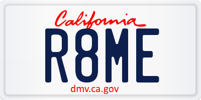 CA license plate R8ME