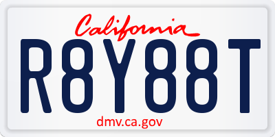 CA license plate R8Y88T