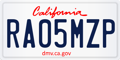 CA license plate RA05MZP