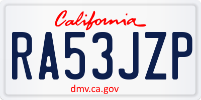 CA license plate RA53JZP