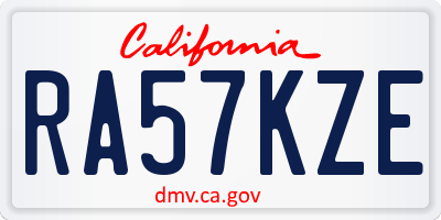 CA license plate RA57KZE