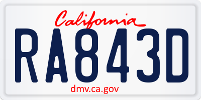 CA license plate RA843D