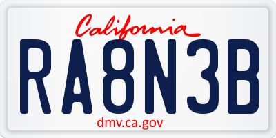 CA license plate RA8N3B