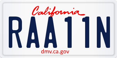 CA license plate RAA11N