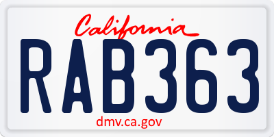 CA license plate RAB363