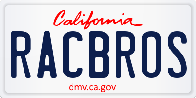 CA license plate RACBROS