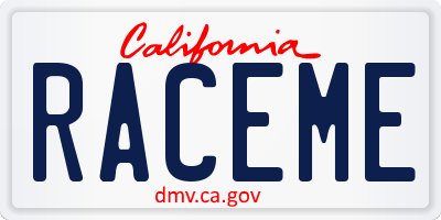 CA license plate RACEME