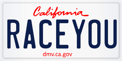 CA license plate RACEYOU