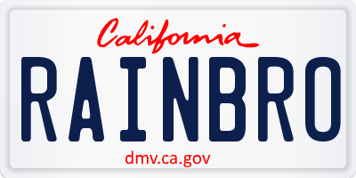 CA license plate RAINBRO