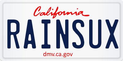 CA license plate RAINSUX