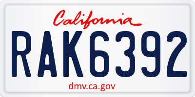 CA license plate RAK6392