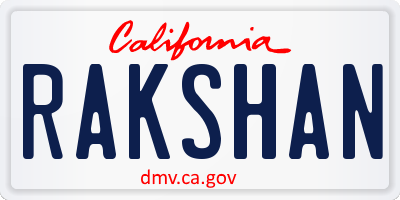 CA license plate RAKSHAN