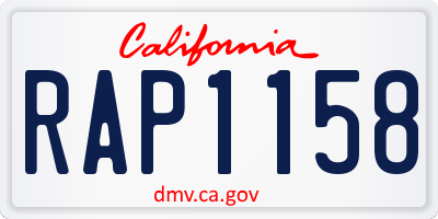 CA license plate RAP1158