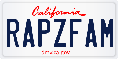 CA license plate RAPZFAM