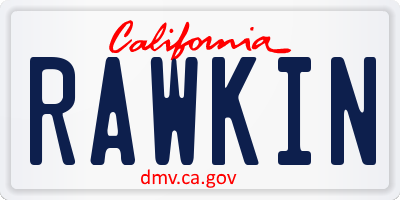 CA license plate RAWKIN