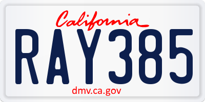 CA license plate RAY385