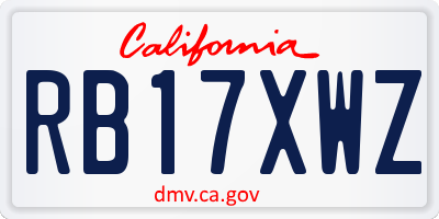 CA license plate RB17XWZ