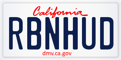 CA license plate RBNHUD