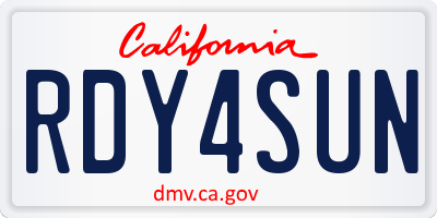 CA license plate RDY4SUN