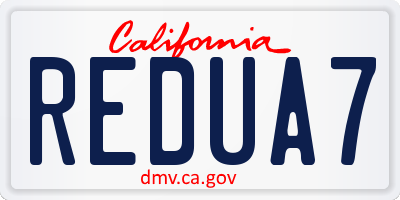 CA license plate REDUA7