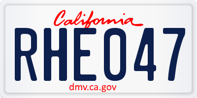 CA license plate RHE047