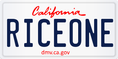 CA license plate RICEONE